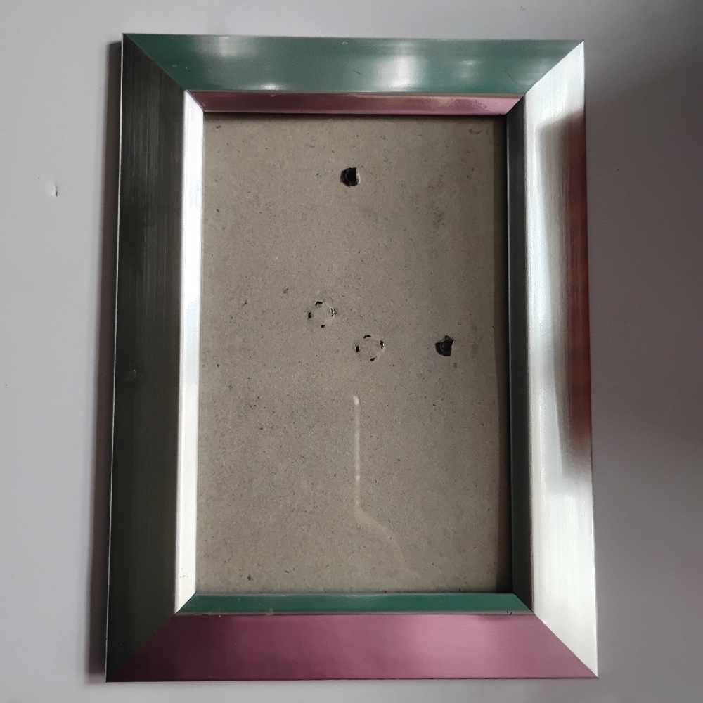 Silver Photo Frame, 4" x 6", Easel Back, Acrylic, Glass Pane, Pre-owned